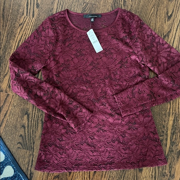 White House Black Market Burgundy Lace Long Sleeve Top Set - Picture 4 of 5